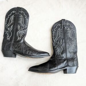 Code West Cowboy Boots Black Men 10.5 M Lizard Leather USA